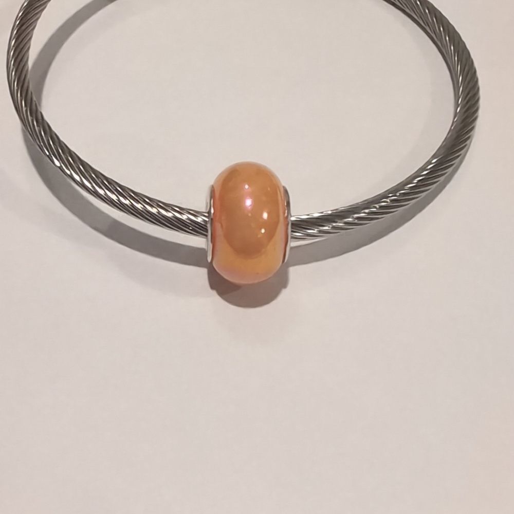 Silver Peach‎ Pearlesque Charm for Pandora Style Bracelet